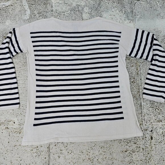 Chaps Classic Women Sweater Long Sleeve Crew Neck Blue Striped Sweatshirt Size L - Picture 4 of 8